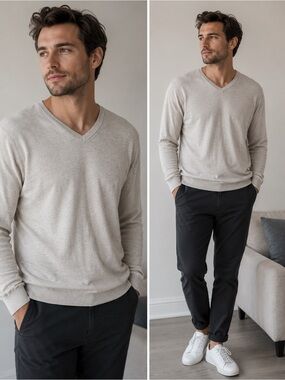 BROOKS BROTHERS Supima cotton v neck sweater oatmeal sz L